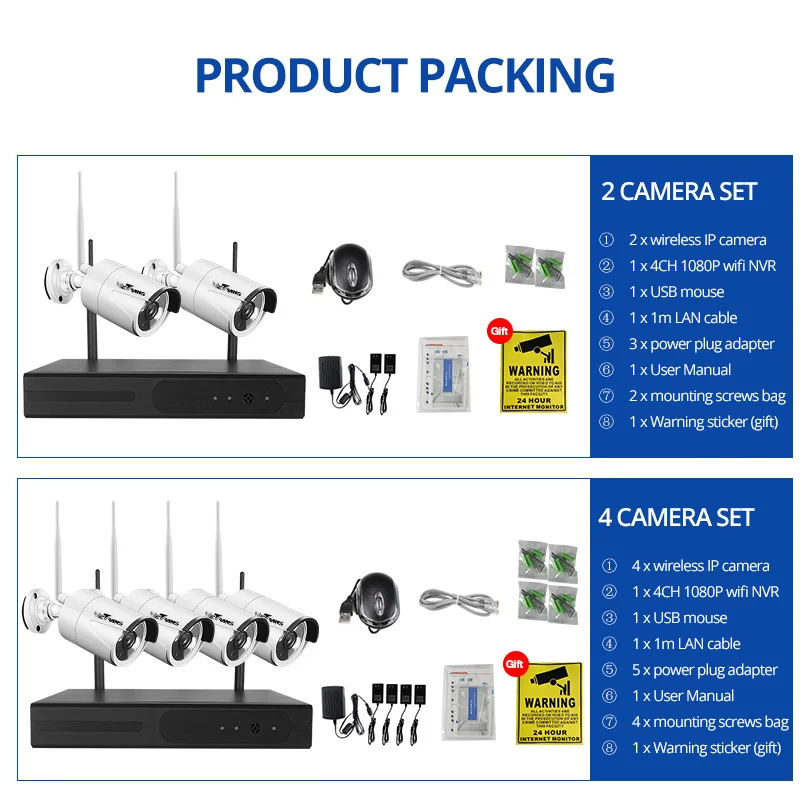 

Wetrans CCTV Camera System Wireless HD 4CH NVR Wifi Camera Kit Video Surveillance Smart Home Security IP Cam Set Outdoor