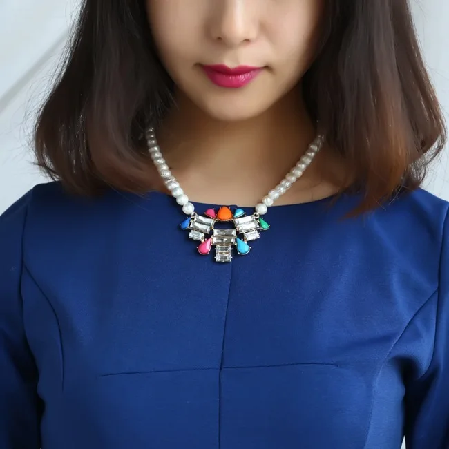 Natural Pearl Glass Crystal Colour Pendeloque Cut Personality Fashion Necklace Product | Украшения и аксессуары