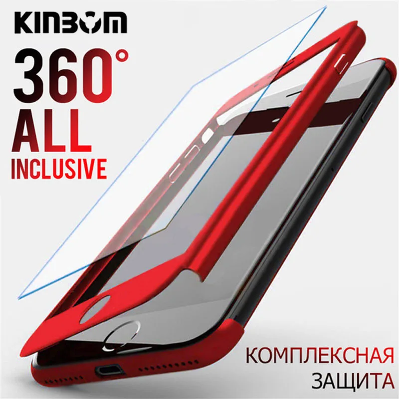 KINBOM 360 чехол с полной защитой для IPhone 6 8 7 Plus телефона X XR XSMAX защитный закаленным
