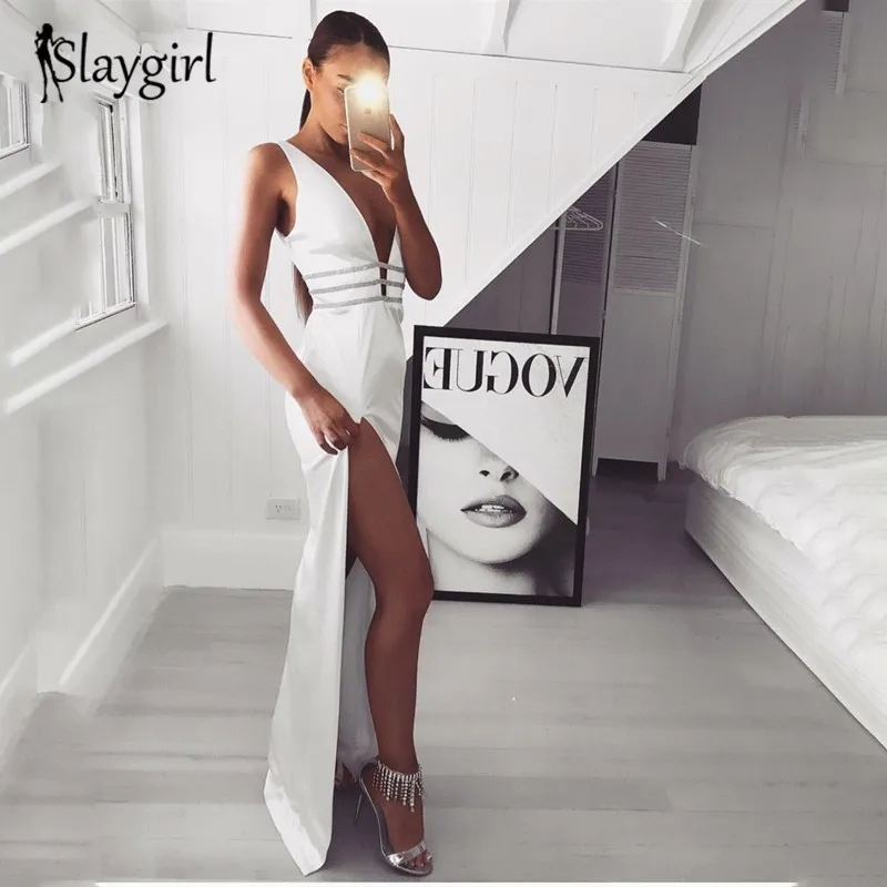 Женское атласное платье-макси Slaygirl длинное платье с разрезом на тонких