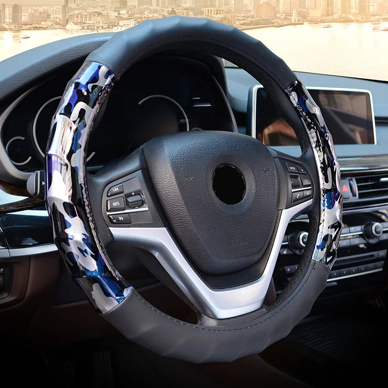 

Sport Car Steering Wheel Cover Camouflage Microfiber Leather Auto Massage Steering-Wheel Case Interior Accessories Handle Cover