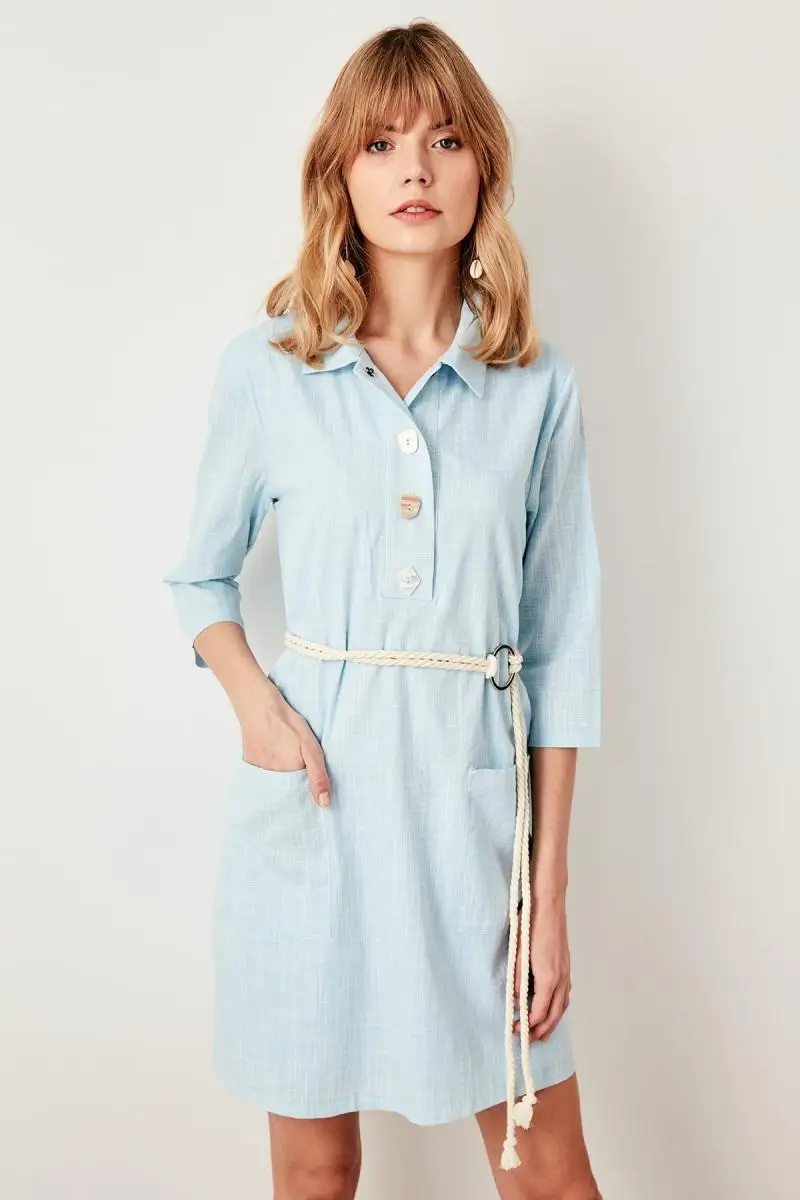 Trendyol Бирюзовая пуговица платье TWOSS19BY0051|Женские платья| |