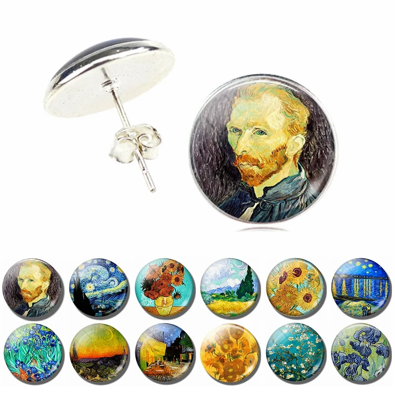 

Van Gogh Art Painting Series Earrings Photo Glass Cabochon Earrings Fashion Women Tibetan Silver Jewelry Valentine's Day Gifts