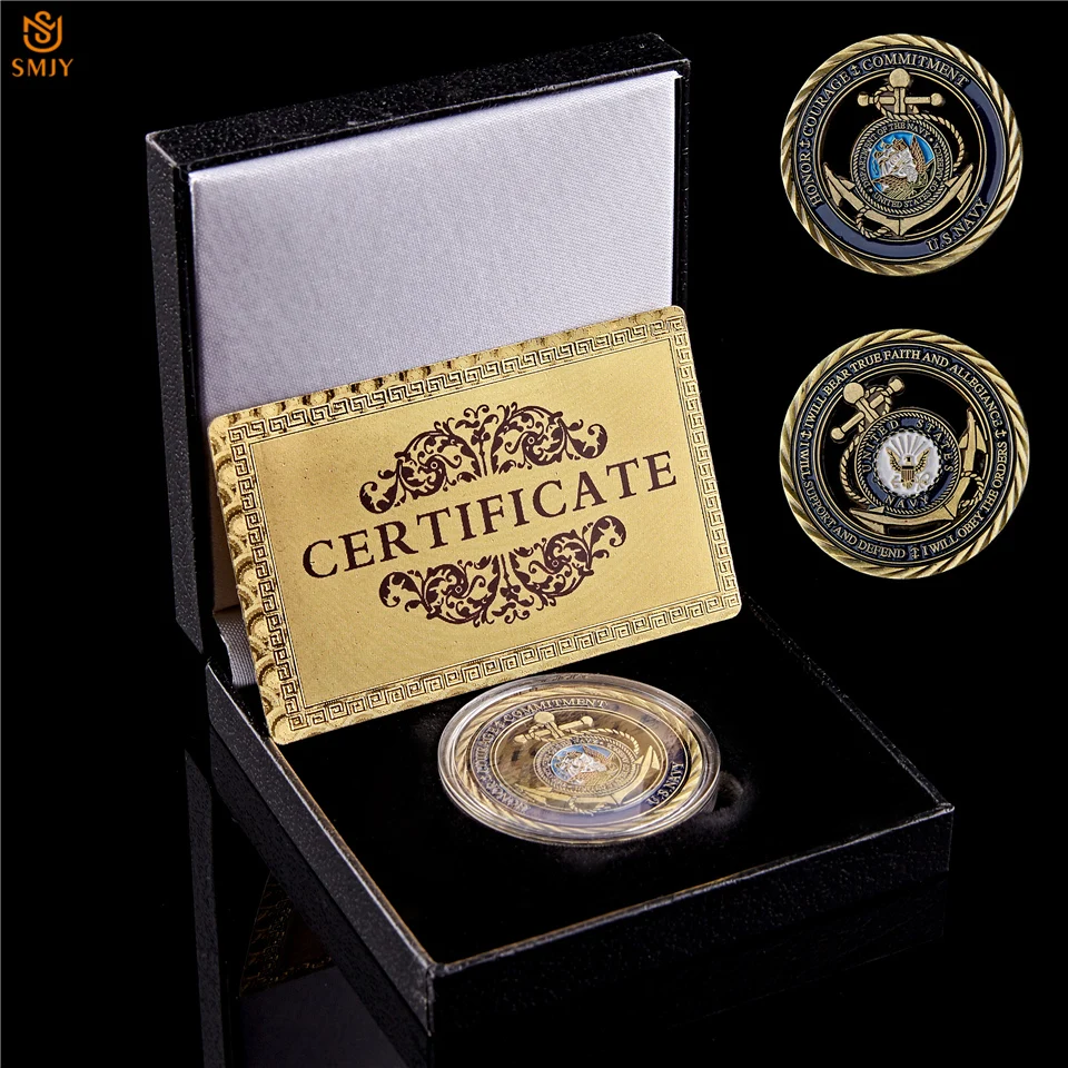 

US Navy Honor Courage Badge Antique Copper Hollow Medal Military Challenge Commemorative Coin Collection W/Noble Box