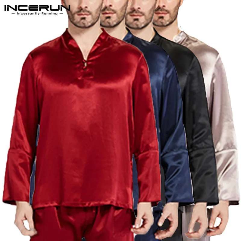 2020 пуловеры мужские футболки с длинным рукавом атласные шелковые топы пижамы