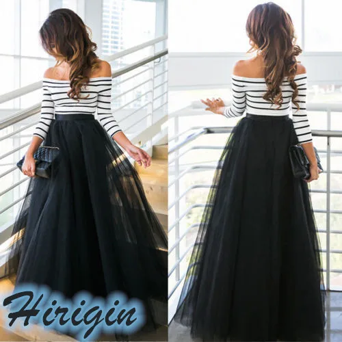 Летние платья новинка женский топ в полоску с длинным рукавом и вырезом лодочкой