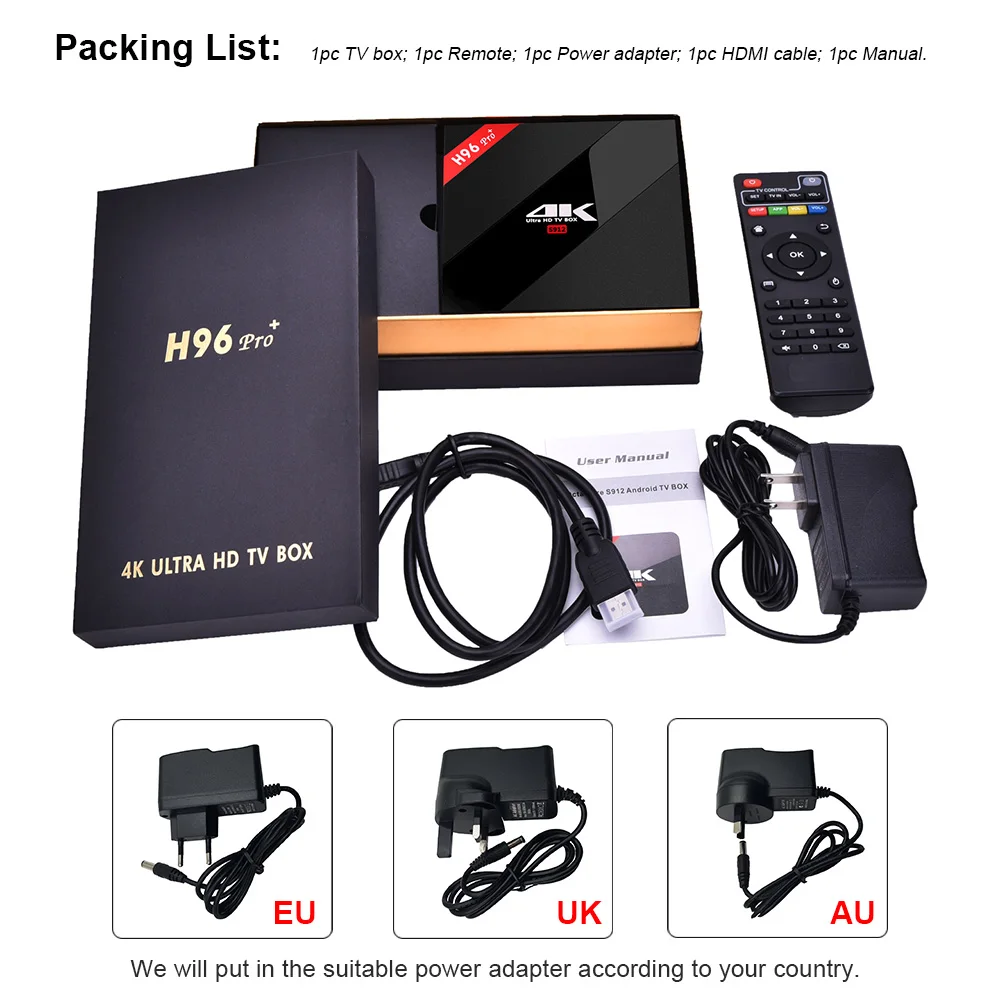 Оригинальный H96 PRO + Plus Smart TV Box Amlogic S912 Восьмиядерный 2 ГБ/16 ГБ 3 ГБ/32 Android 7 1 Bluetooth4.1