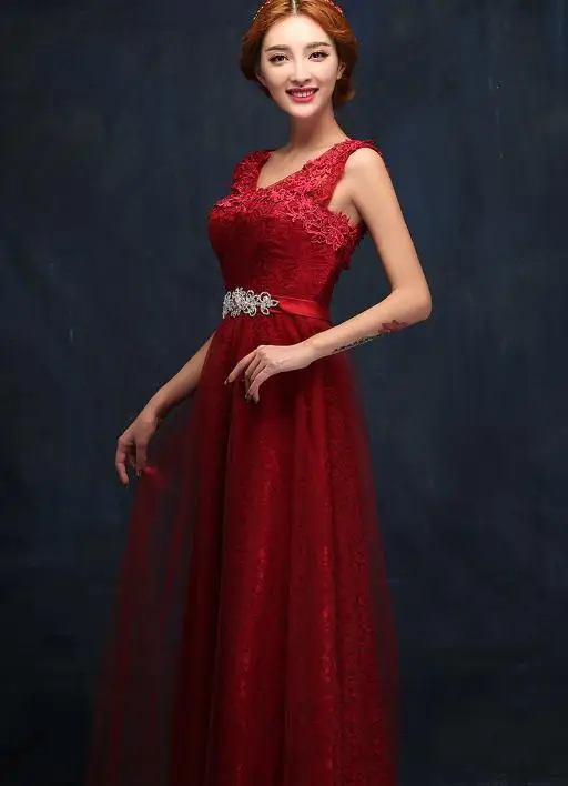 BANVASAC Elegant Sequined V Neck Lace Appliques A Line Long Evening Dresses Party Crystal Sash Backless Prom Gowns | Свадьбы и