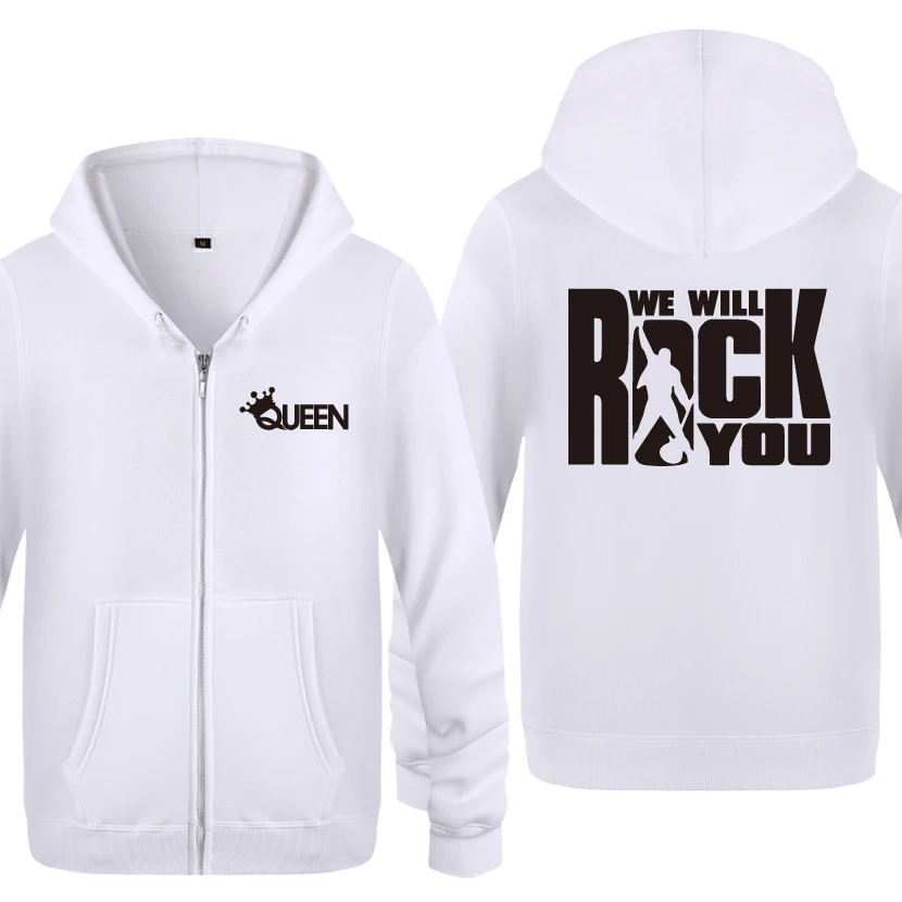 We Will Rock You Queen Band Hoodies Men 2018 Men's Fleece Zipper Cardigans Hooded Sweatshirts | Мужская одежда