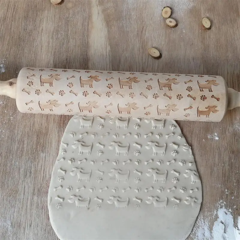 35cm Wooden puppy and bone Rolling Pins Engraving Embossed Pin Cookie Sticks | Дом и сад
