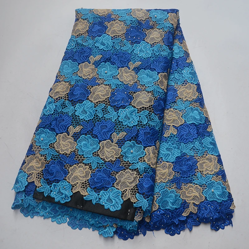 Чистая белая вышивка из бисера гипюр кружевная ткань с камнями 2019