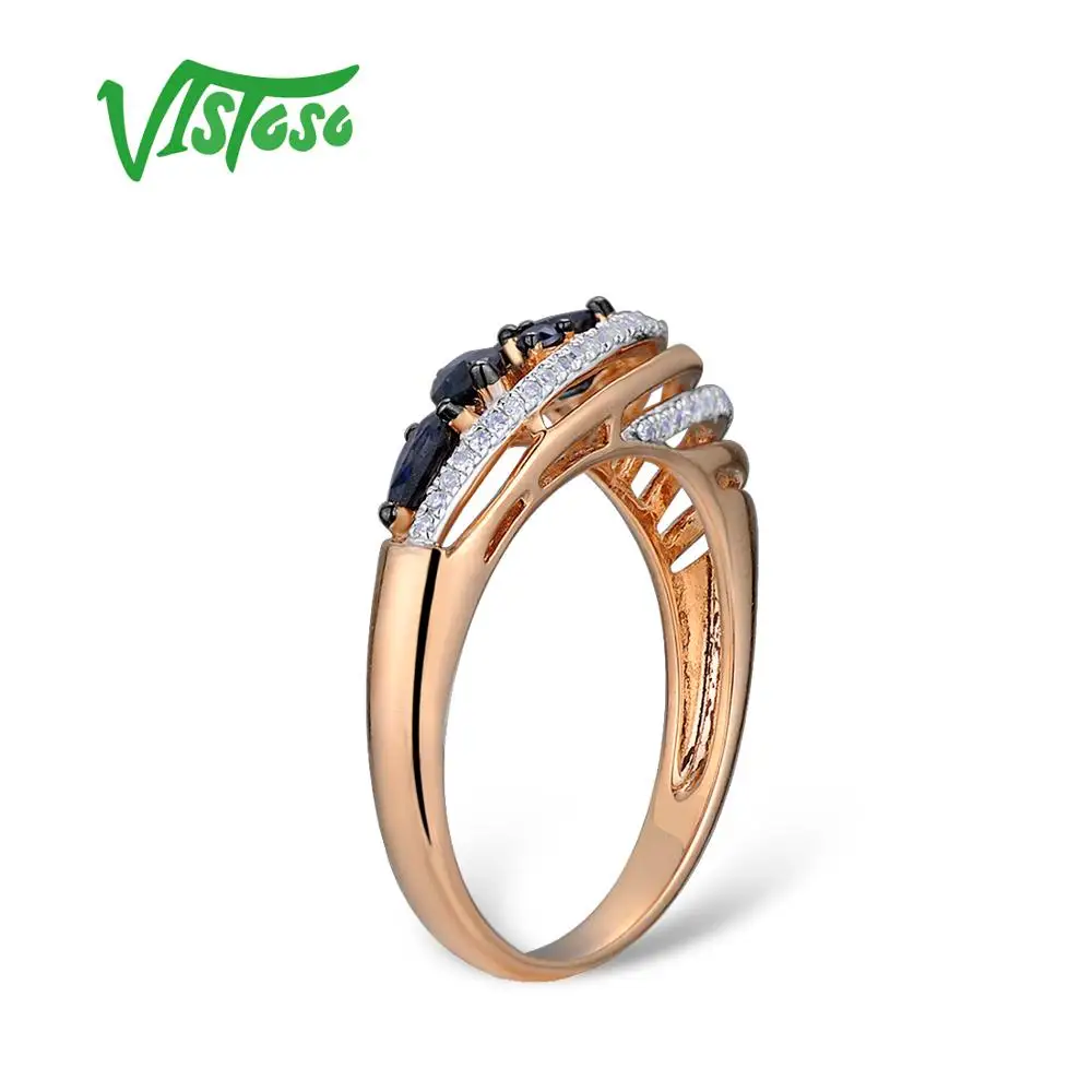 Женское золотое кольцо VISTOSO настоящее из розового золота 14 к 585 пробы сверкающие