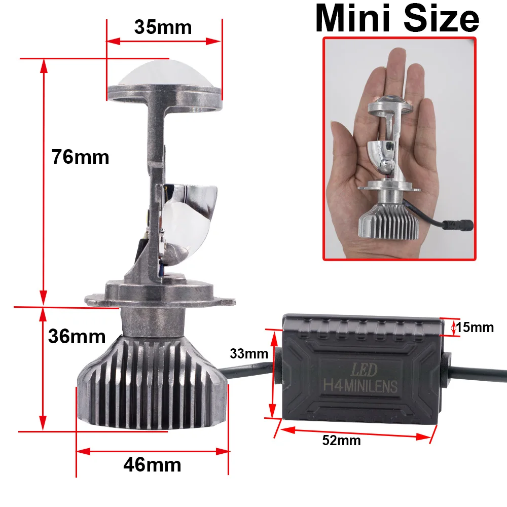 Светодиодная мини фара H4 HB2 9003 двойной дальний и ближний свет plug & play без