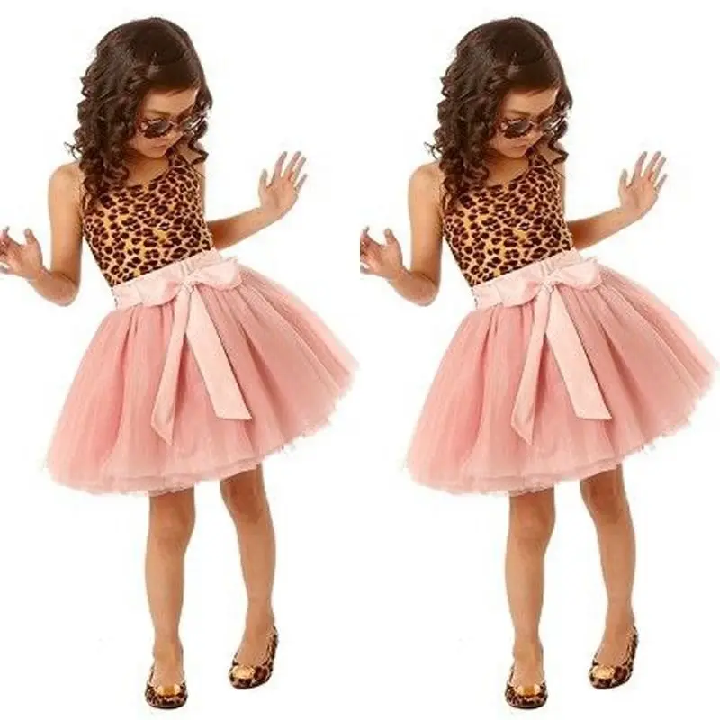 Toddlers Newborn Kids Baby Girls Leopard print Vest Sleeveless Bow Tutu Dresses Party Princess Tulle Dress Cute Clothes 2-8T | Детская