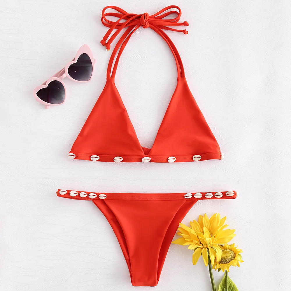 ZAFUL String нашивка в виде ракушки комплект бикини Холтер повязки стринги 2019 без