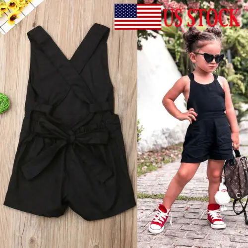 Pudcoco 2019 Toddler Kids Baby Girl Summer Clothes V-neck Bandage Backless Vest Romper Short Pants One Piece Jumpsuit Outfit | Детская