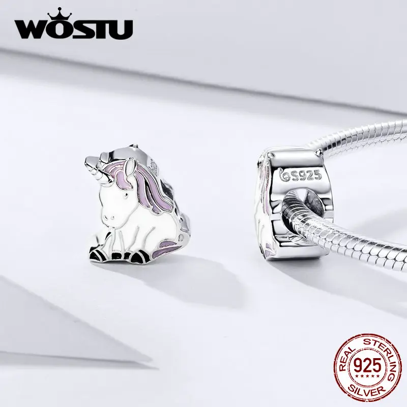 WOSTU 100% настоящий серебряные бусины 925 пробы браслет оригинальный розовый
