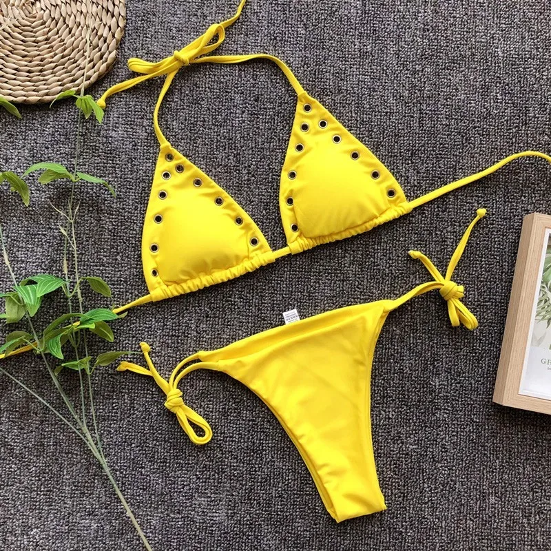 Однотонный купальник с низкой талией комплект бикини женский сексуальный из