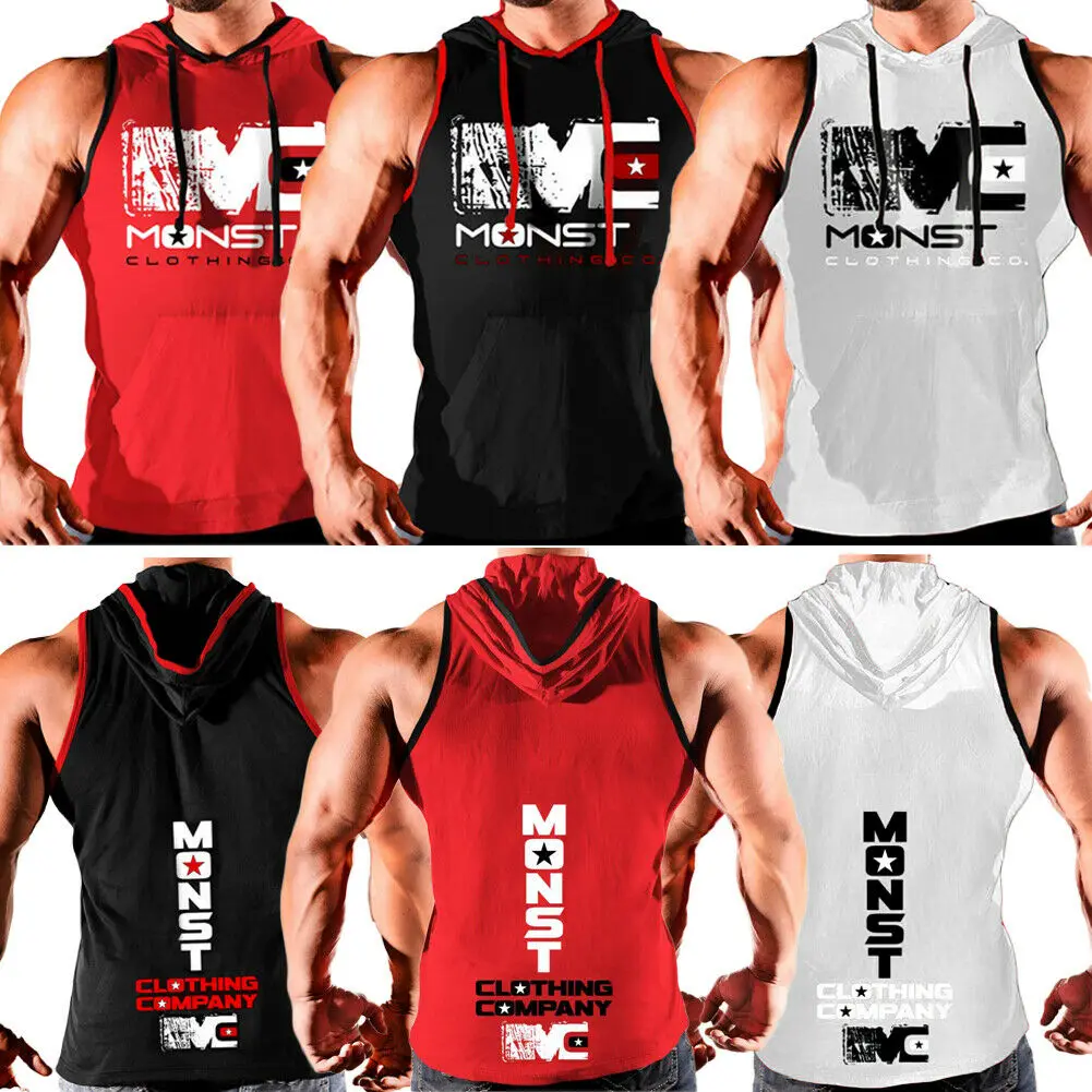 Gym Men Vest Bodybuilding Hooded Top Muscle Clothing Stringer Hat T-Shirt | Мужская одежда