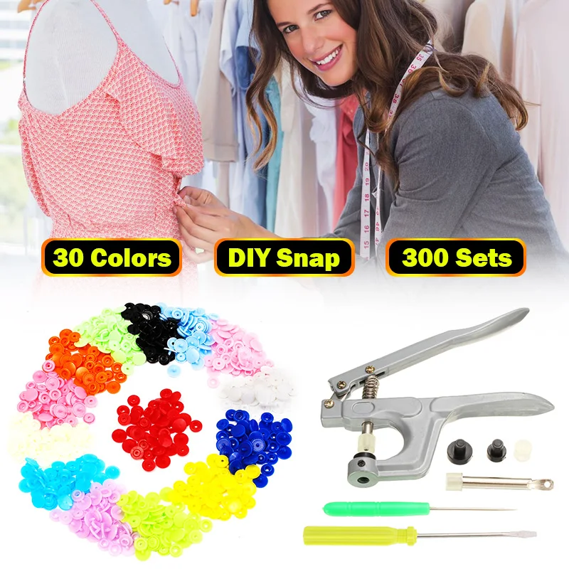 800Pcs/200Set T5 for T3 T8 Clothes Button+Plier Kit Plastic Fastener Snap Resin Press Stud size 16 20 24 snap | Дом и сад