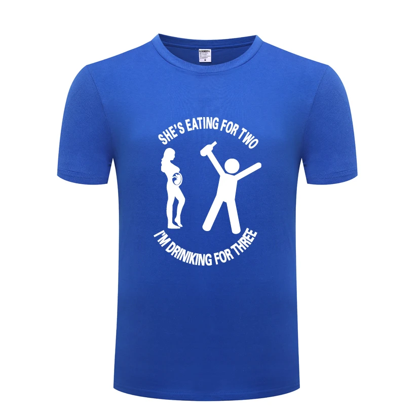 

Забавная Подарочная футболка She's Eat For Two I Am Drink For Three, Мужская футболка, новинка 2018, хлопковая Повседневная футболка с коротким рукавом и круг...