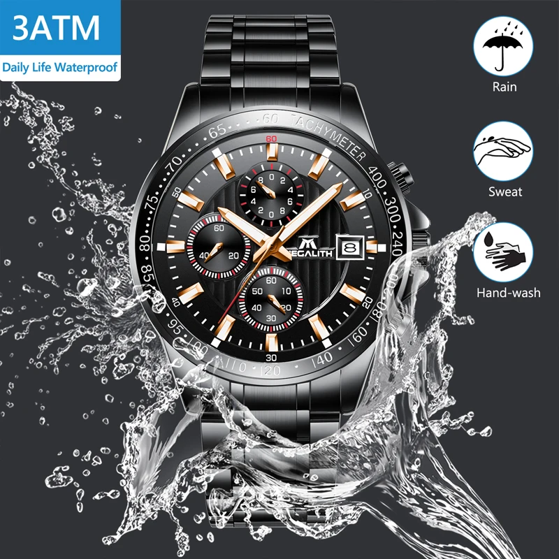 MEGALITH Спорт Мужские часы люкс Лидирующий бренд армия военная нержавеющая сталь
