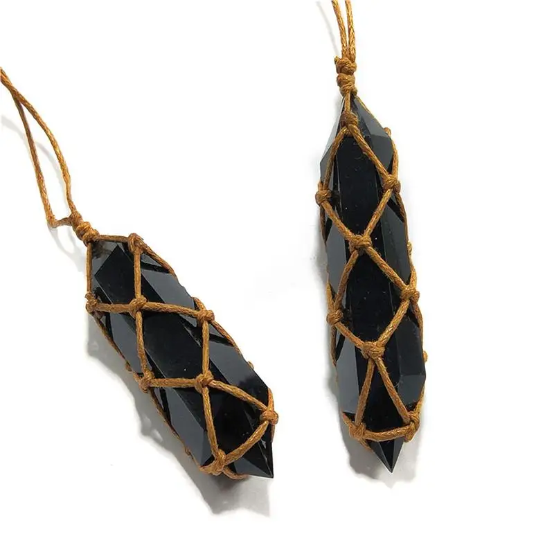 Натуральный Необработанный камень украшения двойной заостренный обсидиановый