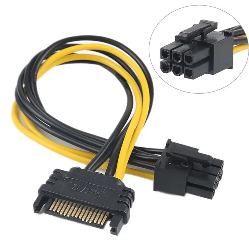 20 см 15Pin SATA power To 6Pin PCIe адаптер PCI Express кабель E питания Кабель для видеокарт| |
