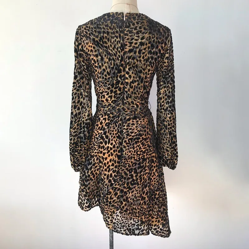 [MENKAY] Винтаж Leopard платье с принтом для Для женщин v образным вырезом длинным