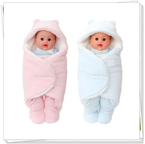 2019 Brand Soft Cute Baby Infant Swaddle Wrap Swaddling 3D Ears Hooded Cashmere Blanket Winter Warm Sleeping Bag 0-8M |
