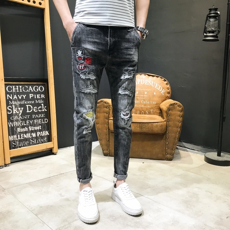 Фото Новинка весна лето 2019 модные повседневные Стрейчевые облегающие джинсы с
