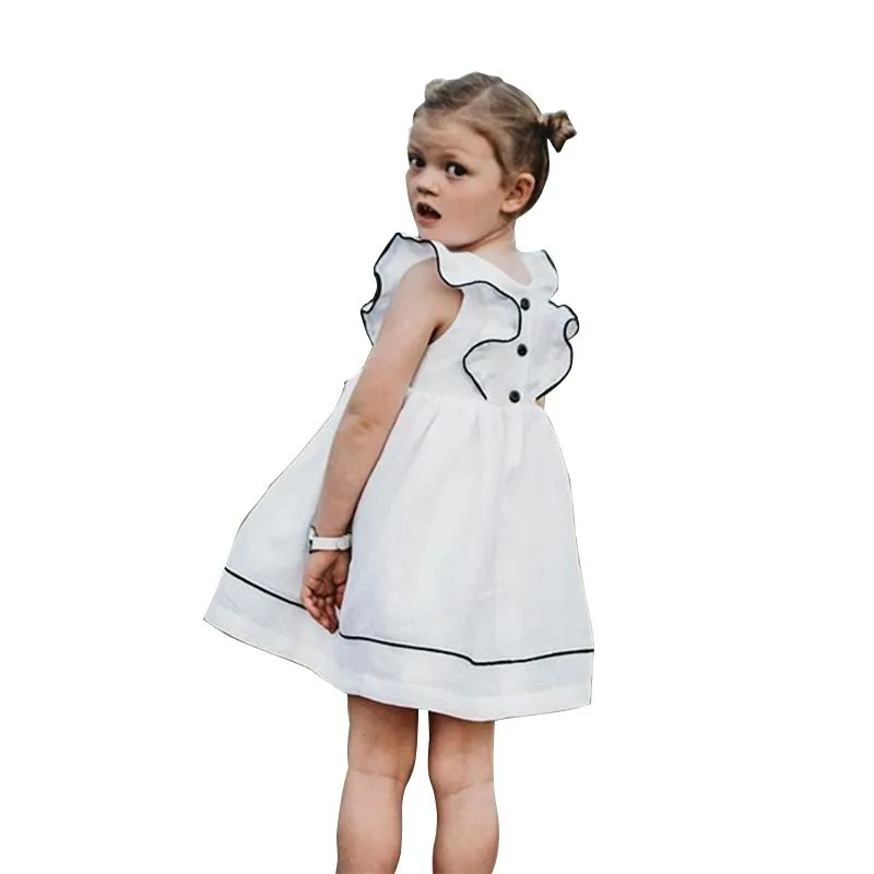 Платья для маленьких девочек летнее модное платье с оборками и коротким рукавом