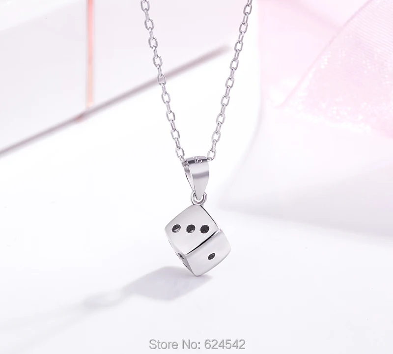 Серебро 925 пробы счастливые квадратные игральные кубики подвески ожерелье кости