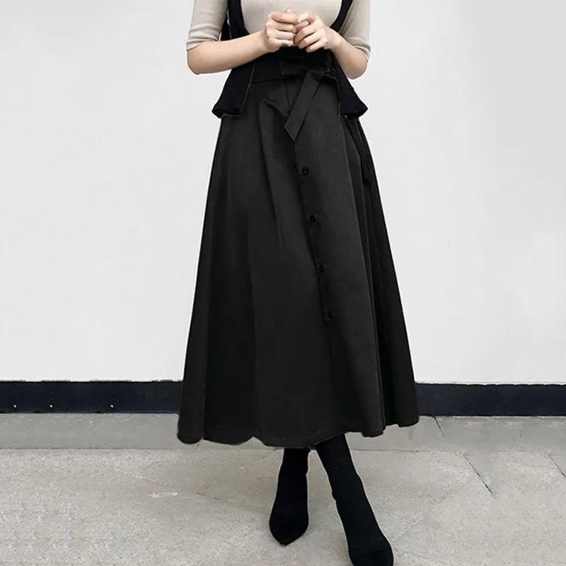 CHICEVER Autumn Winter Women's Skirt Bow Bandage High Waist Big Hem Long Skirts For Women Korean Fashion Vintage Clothes Tide | Женская