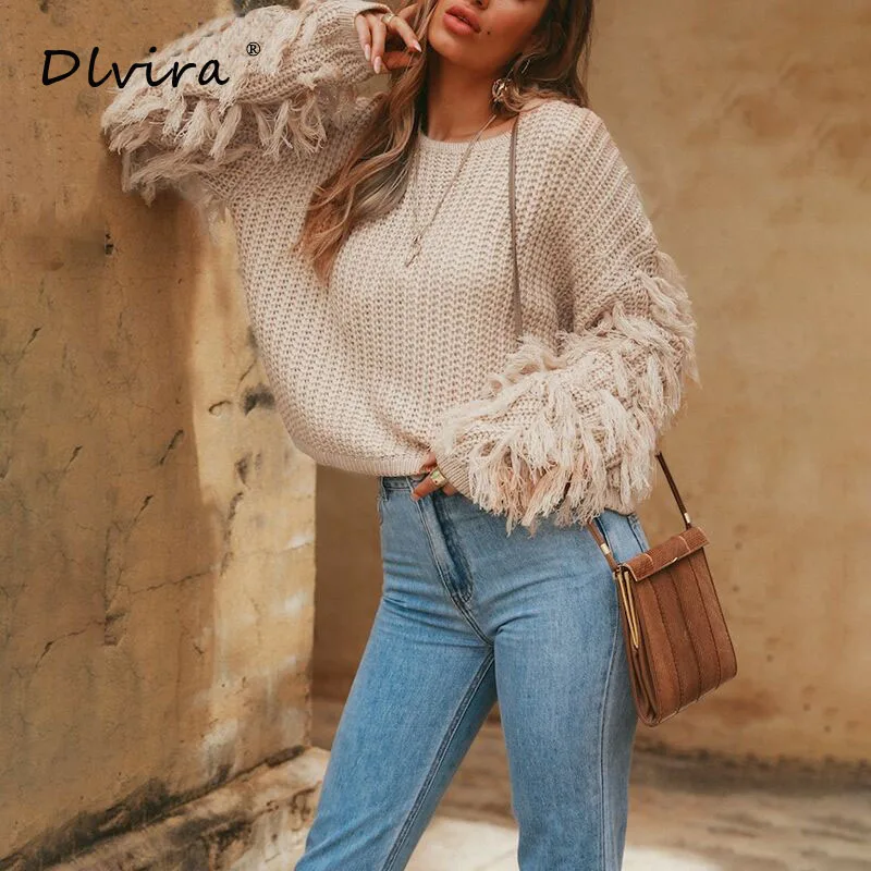 Green femme pullover loose neck female sweater autumn women 2018 winter pull Tassel jumper knitted Casual army O | Женская одежда