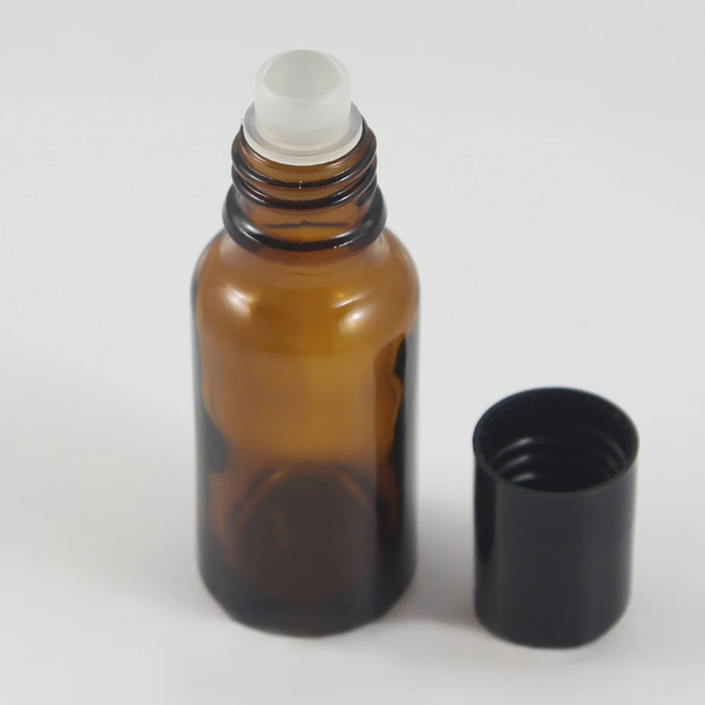 Empty bottles 20ml roll on bottles for essential oils, Amber glass lotion bottle with balck lid