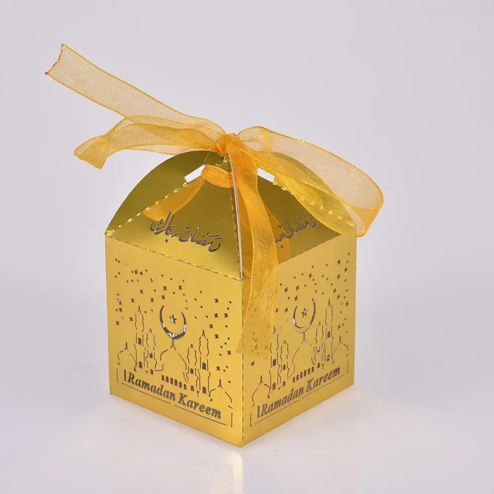 50 шт. Золотой Серебряный Eid Mubarak бумажные подарочные коробки для конфет сумки Рамадан подарочные коробки для хранения Happy Eid Mubarak исламские вечерние украшения