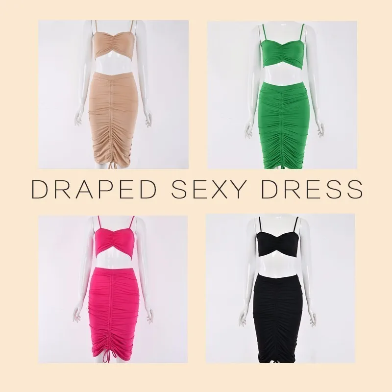 Женский комплект из двух предметов с драпировкой Spagehetti сексуальный топ и юбка