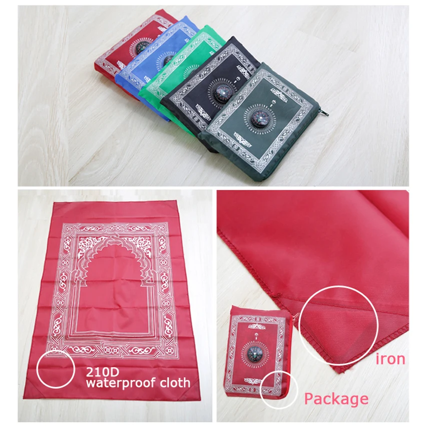 

100x60cm Portable Muslim Prayer Mat Eid Mubarak Decor Waterproof Ramadan Islamic Prayer Rug Carpet with Compass 5 Colors