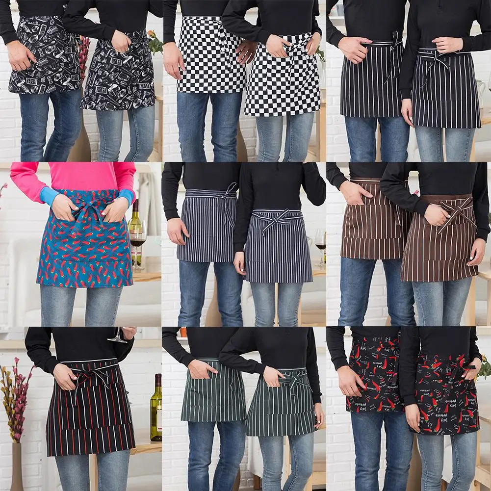 Полосатый плед половинной длины короткий талии фартук с карманом питания