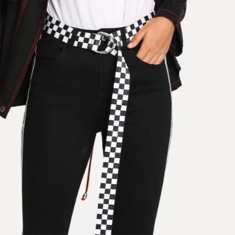 135 см Харадзюку клетчатый женский ремень повседневные холщовые поясные ремни