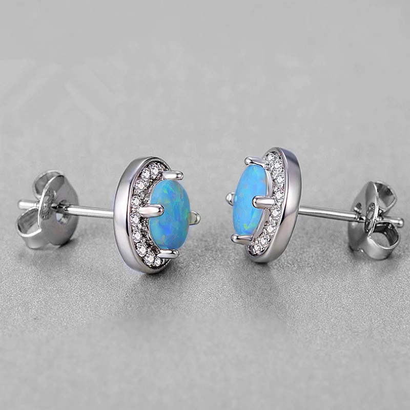 HOT!! AiMolies Oval 5*5mm Blue Opal Sterling Silver Stud Earrings QE0073 | Украшения и аксессуары
