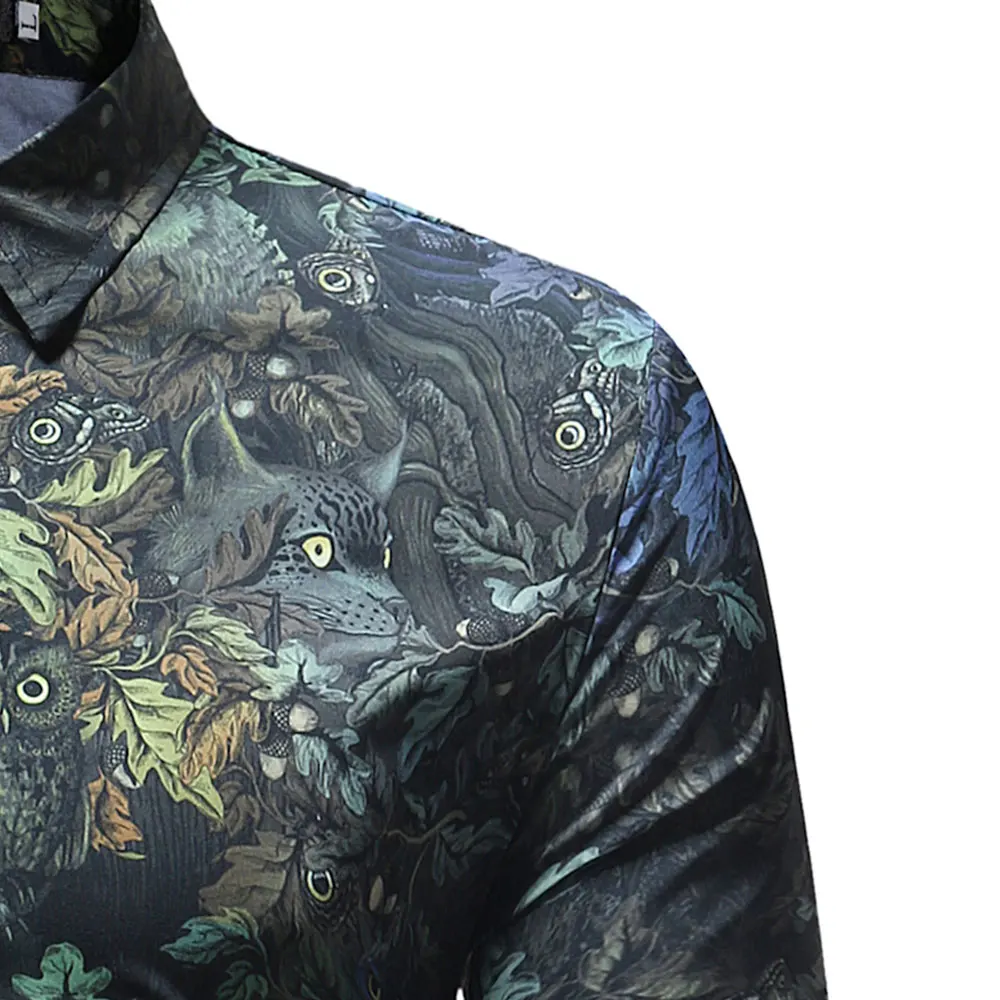 Модная весенняя повседневная мужская рубашка Slim Fit с цветочным принтом льняная