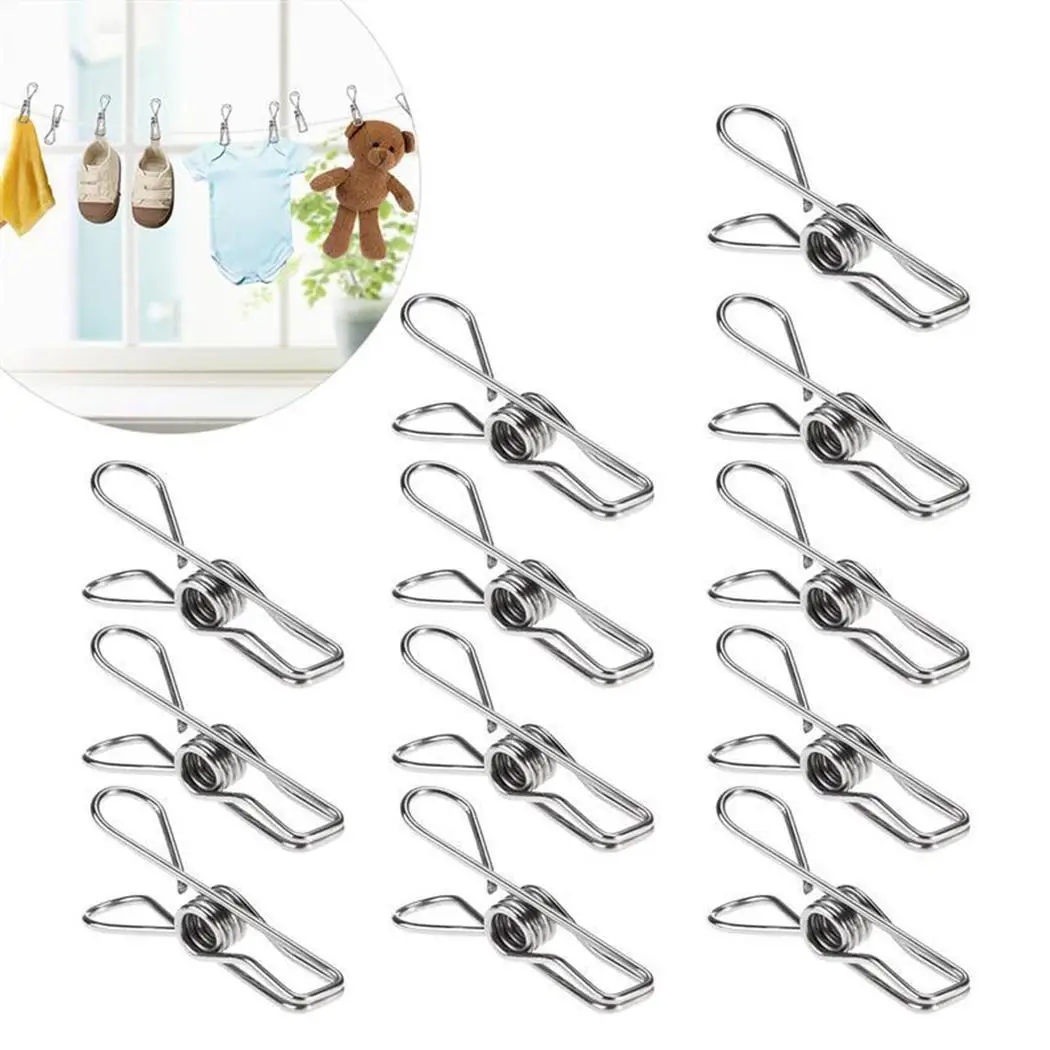 Household Stainless Steel Clips Clothespins Pegs Holders Solid Geometry Sealing Clip Silver Casual | Канцтовары для офиса и