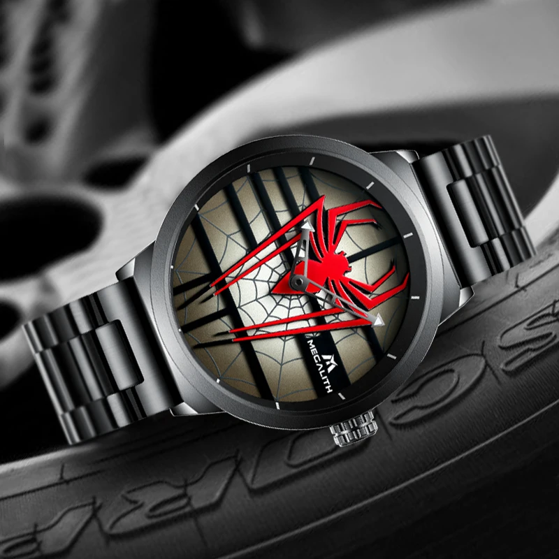 MEGALITH индивидуальные красные часы с изображением паука мужские модные