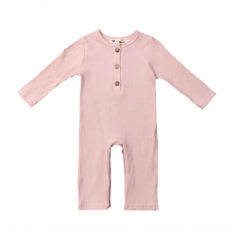 

Newborn Baby Girls and Boys Long Sleeves Solid Button Romper Jumpsuit Cotton Soft Outfits Clothes Casual Simple