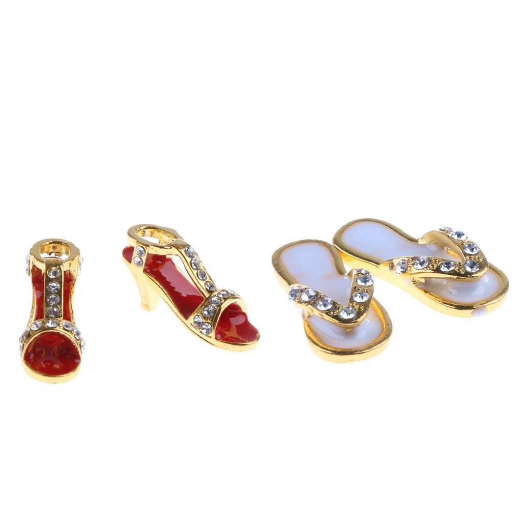 2 пары женских туфель на высоком металлическом каблуке Тапочки со стразами 1:12