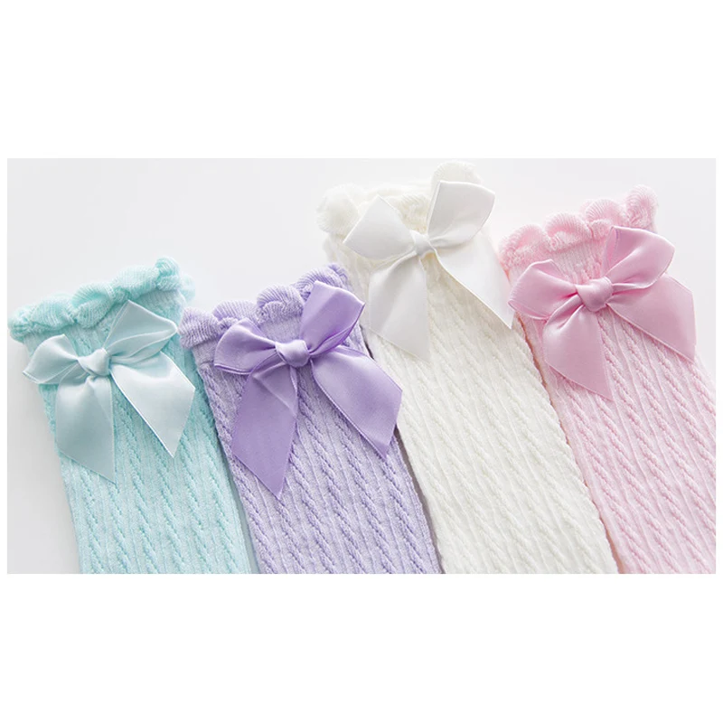 

BalleenShiny Sweet Bowknot Knee High Socks Children Girls Princess Cotton Long Socks Baby Fashion Soft Warm Socks For 0-9 Years