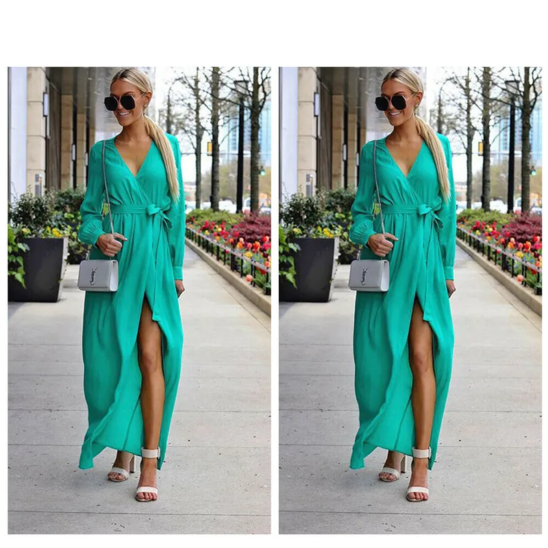 Женское длинное платье Boho Пляжное Платье до щиколотки с треугольным вырезом и