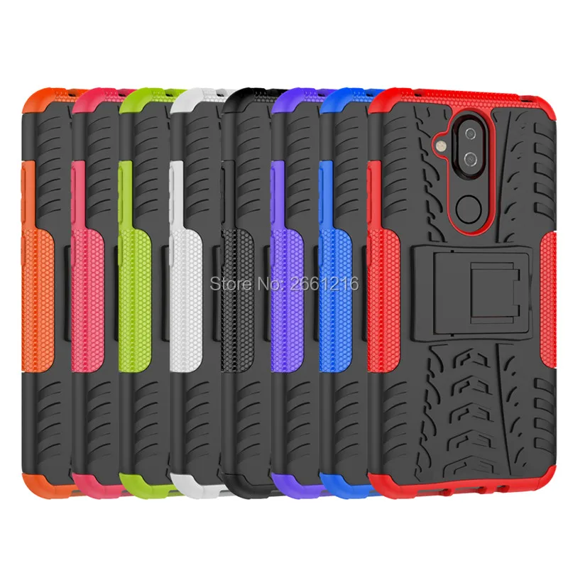 For Nokia 8.1 (Nokia X7) TA-1131 6.18&quot Dazzle Shockproof Soft Silicone &amp Hard Plastic Dual Armor Back Case Stand Holder Cover |